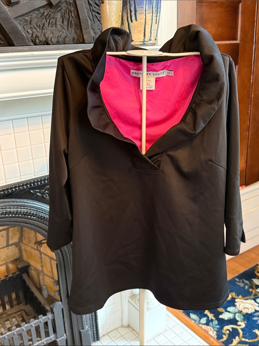 Gretchen Scott Designs Black Tunic with Ruffle Collar- worn a few times